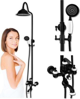 Desconocido Conjunto De Ducha De Superficie Negra Matilda S-1201b Retro