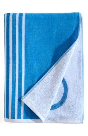 Calvin Klein Pinstripe Logo Beach Towel in Jasper Blue/white at Nordstrom Rack