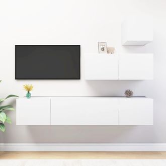 vidaXL Vidaxl - Set De Muebles De Sal&oacute;n Tv 4 Piezas Madera De Ingenier&iacute;a Blanco