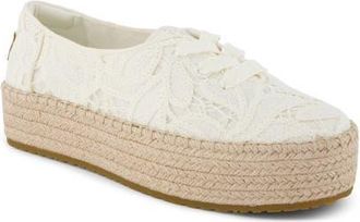 Toms Valencia Lace-Up Platform Espadrille in Ivory Floral at Nordstrom, Size 6.5