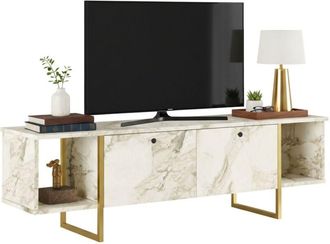 Dmora Dmora - Mobile porta TV Adalberta, Credenza da soggiorno, Armadio basso per TV, Base parete attrezzata, 160x40h48 cm, Bianco e Oro
