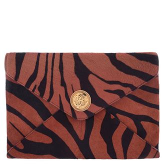Roberto Cavalli Tiger Stripe Print Leather Envelope Clutch