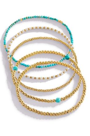 Mint & Lily Turquoise Beaded Stacking Set Bracelet in 18K Gold Plated at Nordstrom, Size 6.5
