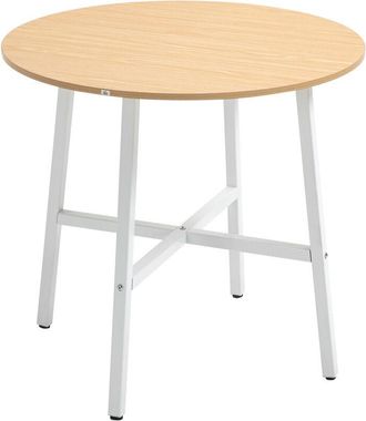 HOMCOM Homcom - Mesa De Comedor Redonda Mesa De Cocina Mmoderna Para 4 Personas Con Patas De Acero Para Sal&oacute;n &Oslash;80x76 Cm Natural Y Blanco