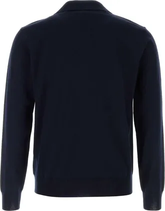 Valentino Garavani Mens Midnight Blue Wool Polo Shirt Navy Virgin