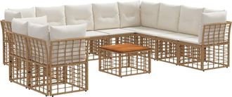 vidaXL Conjunto De Sof&aacute;s De Exterior 11 Uds. Natural Y Crema Poli&eacute;ster Vidaxl