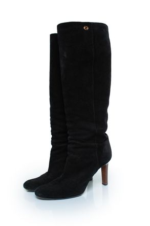 Gucci Zwarte suède knieboots met GG-logo