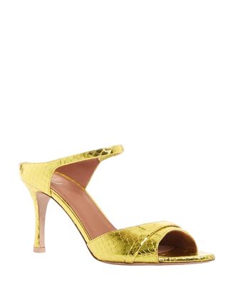 Malone Souliers Una Croc Embossed High Heel Slide Sandals In Acid