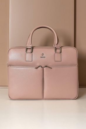 D'Arienzo Borsa Ventiquattrore in pelle di vitello beige saffiano doppia tasca DArienzo, Seleziona Taglia Unica, Colore Beige