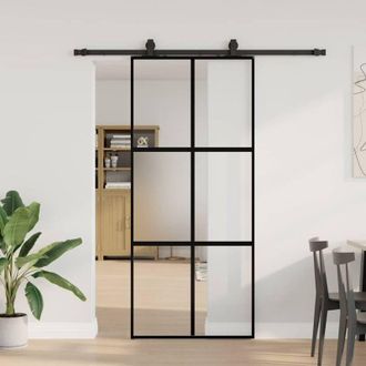 vidaXL Puerta Corredera Con Herrajes Negro 90x205 Cm Vidrio Templado Vidaxl