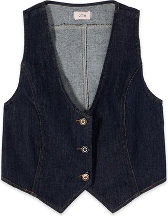 Oltre Cropped Denim Vest - Dames - Gillet - Blauw - XS - Denim - Kostuums