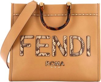 Fendi Fendi Beige Leather & Snakeskin Sunshine Shopper Tote Medium (Authentic Pre- Loved)
