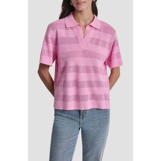 DKNY Sheer Stripe Polo in Bright Peony at Nordstrom, Size X-Small