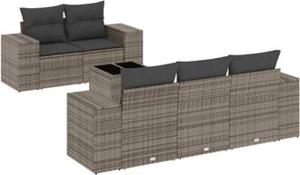 vidaXL Vidaxl - Set De Muebles De Jard&iacute;n 6 Pzas Y Cojines Rat&aacute;n Sint&eacute;tico Gris