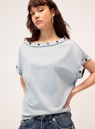 Twik Womens Large eyelets off-the-shoulder T-shirt