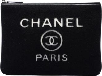 Chanel Pre-owned Deauville O Case Clutch Bag - Dames - Vintage Clutch - Zwart - ONE Size - Wol - Vintage