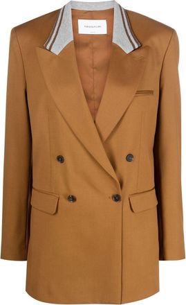 Fabiana Filippi contrast-collar double-breasted blazer - women - Acetate/Polyester/Merino/Cotton/Polyester/Viscose - 48 - Brown