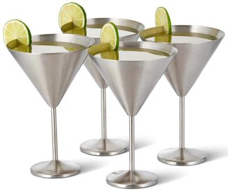 Oak & Steel 4-er Set bruchsichere Martini-Gl&auml;ser Steel Silver matte aus Edelstahl, 460 ml
