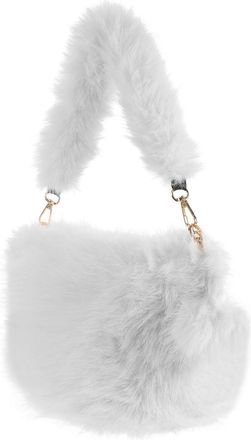 Frcolor Stylish Plush Square Bag Soft Fur Crossbody Shoulder Bag for Women with Zipper and Detachable Strap Elegant White Small Tote Purse