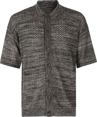 Roberto Collina Brown Mesh Pattern Short Sleeve Cotton-Blend Casual Shirt