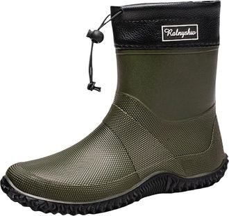 Generic Fashion Rain Boots for Men and Women, Top Short Barrel, Non-Slip Sole Plastic, Warm Wellington Boots Shoes Men Size 48, Green, 10 UK