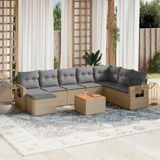 vidaXL Set De Sof&aacute;s De Jard&iacute;n 9 Pzas Con Cojines Rat&aacute;n Sint&eacute;tico Beige Vidaxl