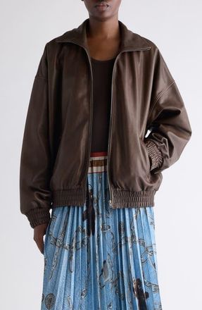 Acne Studios Lambskin Leather Blouson Jacket in Dark Brown at Nordstrom, Size 8 Us