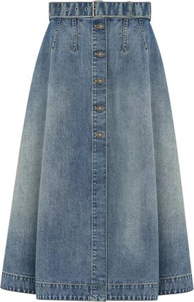 Dior STONEWASHED COTTON DENIM FLARED MIDI SKIRT IN BLUE - Christian Dior - Woman