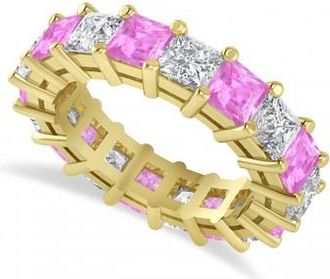 Allurez Princess Diamond & Pink Sapphire Wedding Band 14k Yellow Gold (5.94ct)