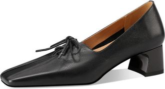 TinaCus Womens Square Toe Genuine Leather Low Chunky Heels Handmade Selftie Loafers Shoes, Black, 6.5 UK