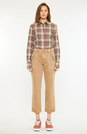 Kancan Ronnie High Rise Slim Straight Leg Cargo Jeans in Tan at Nordstrom, Size 24