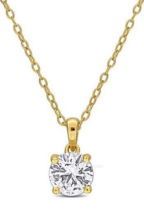 Delmar Lab Created White Sapphire Solitaire Pendant Necklace in Metallic Silver at Nordstrom Rack