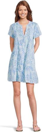 Lilly Pulitzer Feria Tiered Cover-Up Womens Swimwear Fresh Water Blue Cool As Shell : XL, Cotton