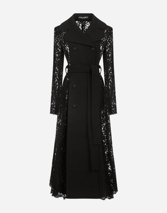 Dolce & Gabbana Belted Double-breasted Crepe And Lace Coat - Woman Coats And Jackets Black 40