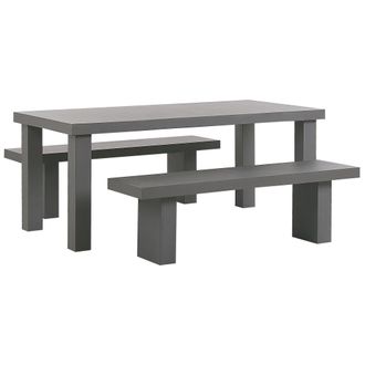 Beliani Conjunto De Comedor De Jard&iacute;n Mesa Rectangular De Cemento Reforzado Gris 2 Bancos 4 Plazas Resistente Al Agua Taranto