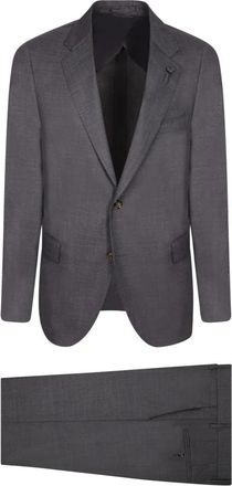 Lardini Getailleerd Tweeknoopspak - Heren - Business pakken - Grijs - XL - Leer - Kostuums