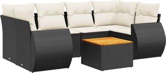 vidaXL Set De Comedor De Jard&iacute;n 7 Pzas Y Cojines Rat&aacute;n Sint&eacute;tico Negro Vidaxl