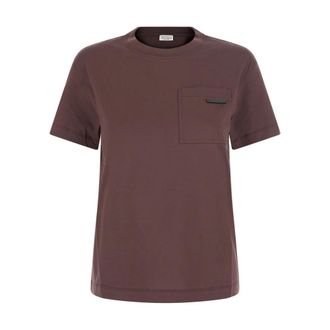 Brunello Cucinelli T-shirt in cotone con taschino Monile - - Tops - Donna - Marrone - XS