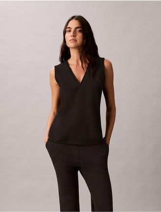 Calvin Klein Womens High Twist Compression V-Neck Shell - Black - XS