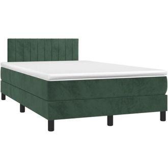 vidaXL Vidaxl - Cama Box Spring Colch&oacute;n Y Led Terciopelo Verde Oscuro 120x190cm