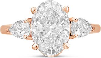 Diana M. Jewels 14kt rose gold lab grown 3ct oval diamond ring with pears on the sides