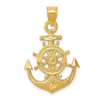 Diamond2Deal 14k Yellow Gold Satin Diamond-cut Anchor Pendant
