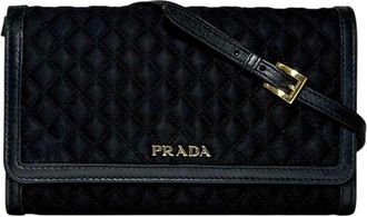 Prada Black Nero Nylon Leather Quilting Chain/Shoulder Wallet (Pre-Owned)