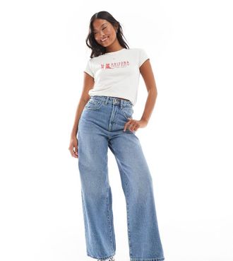 Only Petite Hope high waisted wide leg jeans in light blue