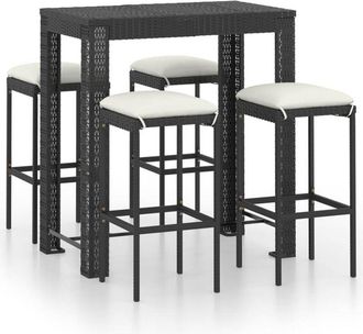 vidaXL Set Muebles Bar Jard&iacute;n 5 Piezas Y Cojines Rat&aacute;n Sint&eacute;tico Negro Vidaxl