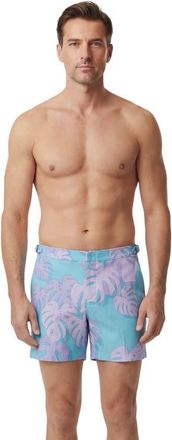 Lords of Harlech Monstera Floral Mens Tailored Swim Short in Monstera Floral Teal at Nordstrom, Size 32