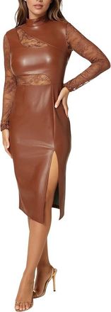Bebe Faux Leather Lace Illusion Midi Dress
