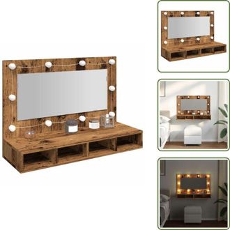 vidaXL Armadietto per trucco - vidaXL Mobile a Specchio con LED Legno Antico 90x31,5x62 cm - Armadietto con luce LED