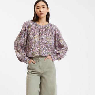 La Redoute Collections Bedrukte soepele blouse, oversized, ronde hals