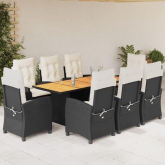vidaXL Set De Comedor De Jard&iacute;n 9 Pzas Y Cojines Rat&aacute;n Sint&eacute;tico Negro Vidaxl